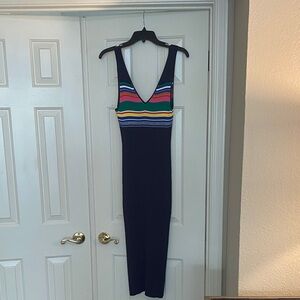 STAUD Navy Dress with Multicolor Stripes